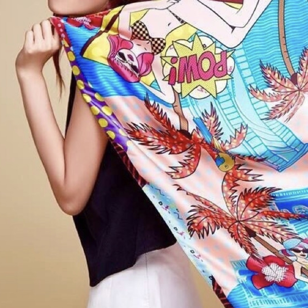 Brand New Asama Design Beach Party shawl scarf 39x39 polkadot pop art aloha